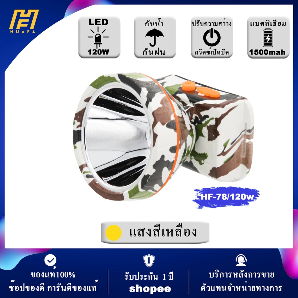 [รับประกัน 1 ปี]ไฟฉายคาดหัว HF-78/120W ของแท้ หัวไฟฉาย ไฟฉาย LED หน้าไฟ ไฟฉายชาร์จไฟ ชารจ์ไฟได้ ไฟคาดหัว ไฟส่องกบ แบตอึด