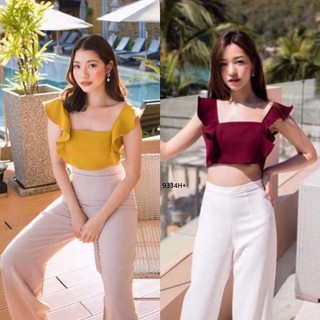 J9334 Set เสื้อครอปสายระบาย + กางเกงขายาว Set crop top + pants