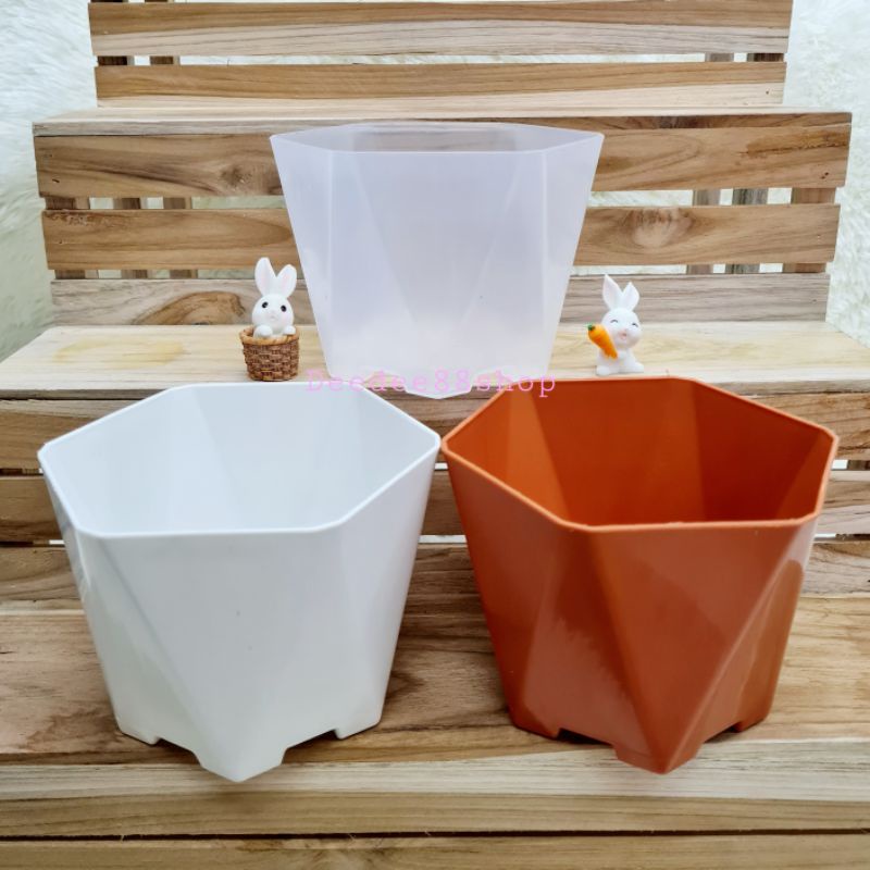 กระถาง6เหลี่ยม🍬กระถางพลาสติก 6 เหลี่ยม🍬กว้าง5นิ้วxสูง4นิ้ว🍬มีสีขาวและแบบใส🍬พลาสติกหนา