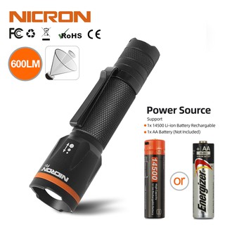 NICRON LED Flashlight F51 Dual Fuel 7W 600lumen Focus  Led Light 3 Modes Torch Waterproof  zoomable Torch Lamp For Out door EDC F51