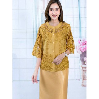 K137BIG/ไซส์ 50-54นิ้ว เสื้อลูกไม้ แต่งลินินกระดุมหน้า งานพรีเมียม สวยๆไซส์ใหญ่6สี