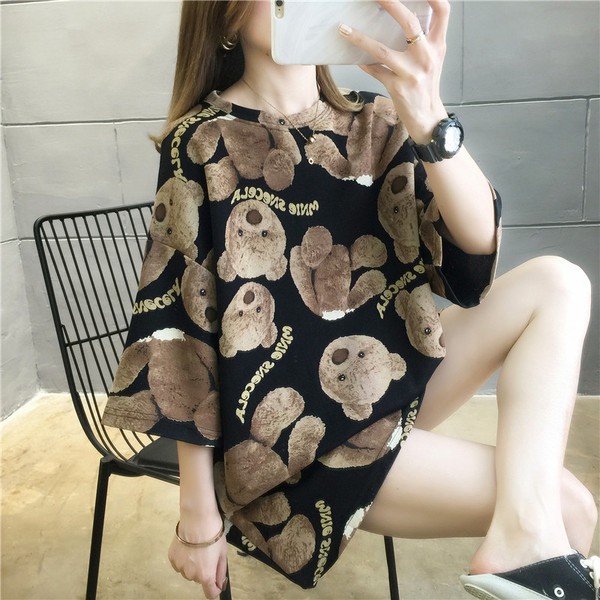ZC5083 แฟชั่นผู้หญิงเสื้อยืดทีเชิตคอกลมแขนสั้น ผ้านุ่มใส่สบาย BIAR พิมพ์ลายน่ารัก เสื้อตัวยาว ฟรีไซด์ อก44 ยาว 27 นิ้ว