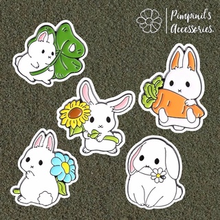 ʕ •ᴥ•ʔ ✿ พร้อมส่ง : เข็มกลัดเซ็ทกระต่ายขาว,แครอทและดอกไม้ | White Rabbit, Carrot &amp; Flower Enamel Brooch Pin Set.