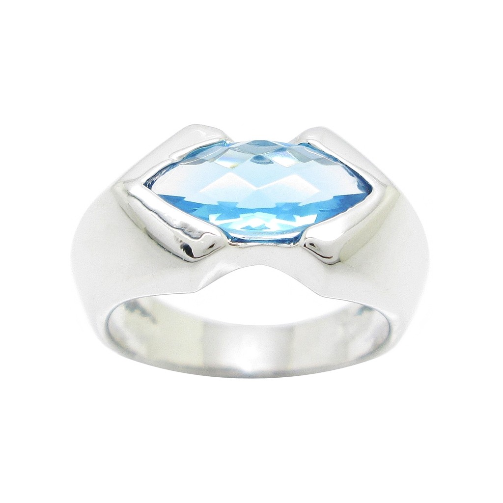 แหวนผู้หญิงมินิมอล แหวนผู้หญิงแฟชั่น พลอยมาคี สีฟ้าน้ำทะเล ชุบทองคำขาว
