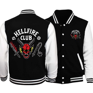 เสื้อแจ็กเก็ตเบสบอล Hellfire Club Stranger Things Season 4 Bomber สไตล์สตรีท ฤดูใบไม้ร่วง สําหรับผู้หญิง และผู้ชาย