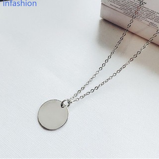 Adjustable Women Vintage Round Shape Pendant Necklace Girl Simple Shinning Alloy Chain