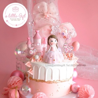 ป้ายปักเค้ก โมเดลตุ๊กตา ธีมเจ้าหญิงสีชมพู
