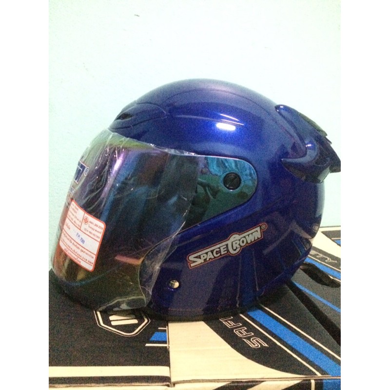 หมวกกันน็อค index Space Crown Knight สีน้ำเงิน ชิวปรอทเงิน