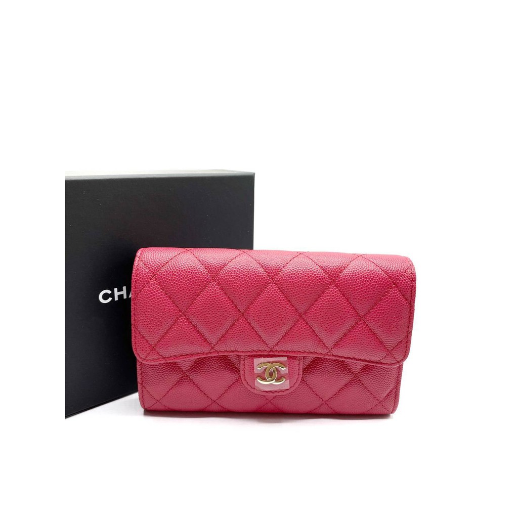 👜New 👜 Chanel TriFold Wallet Medium Caviar Fuchsia 💖holo Holo29
