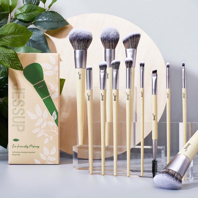 เซ็ตแปรงแต่งหน้าเป็นมิตรกับสิงแวดล้อม 12 ชิ้น Jessup 12Pcs Eco-friendly Essential Brush Set  T327