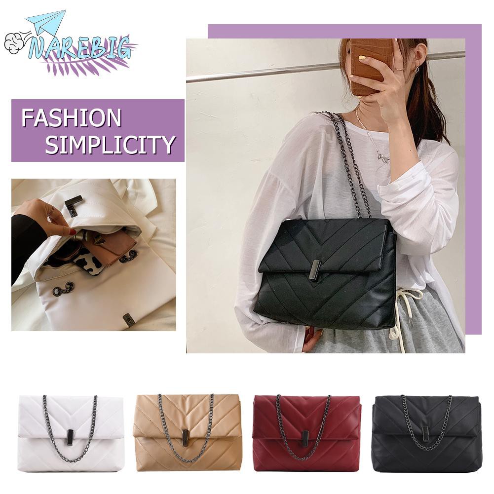 READY√Fashion Women Solid Color PU Messenger Bag Casual Ladies Chain ...