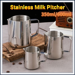 เหยือกตีฟองนม เหยือกสแตนเลส ถ้วยตีฟองนม สแตนเลส 350ml/600ml มีสเกล Stainless Milk Pitcher