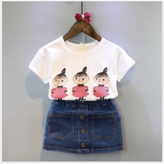 ชุด set เสื้อ+กระโปรงยีนส์ ลายmymbles daughter ตัวการ์ตูนในเรื่อง moomin