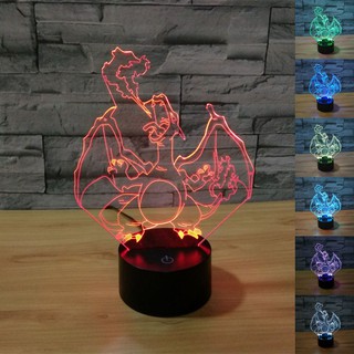 โคมไฟตั้งโต๊ะLED รูปทรงโปเกมอน แสง7สี สายUSB Pokemon Charizard Gift ของขวัญ