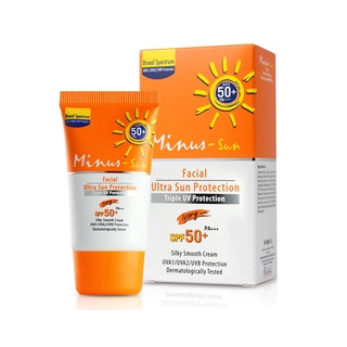 Minus Sun SPF 50 + PA +++ ไมนัส กันแดด ครีมกันแดด สีเนื้อ Ivory ขนาด 15 กรัม 08472