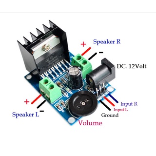 บอร์ดขยายเสียงMini 15W+15W. TDA7266 Supply 6-12Volt DC Amplifier board Mini DC 6-12 15W+15W