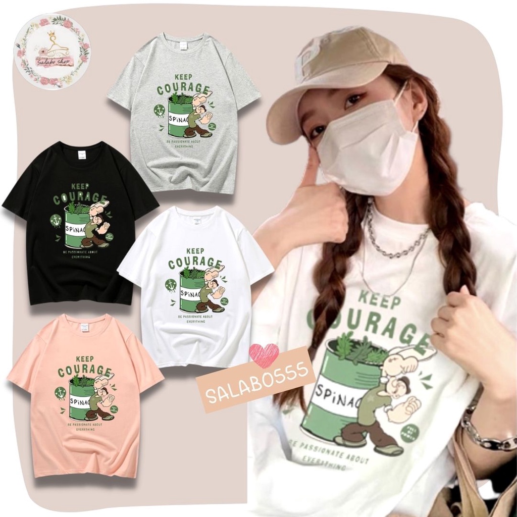 SALABO(พร้อมส่ง) เสื้อยืด คอกลม แขนสั้น ผ้านิ่ม ลายป๊อบอายเสื้อยืดแฟชั่น สไตล์เกาหลี #9610