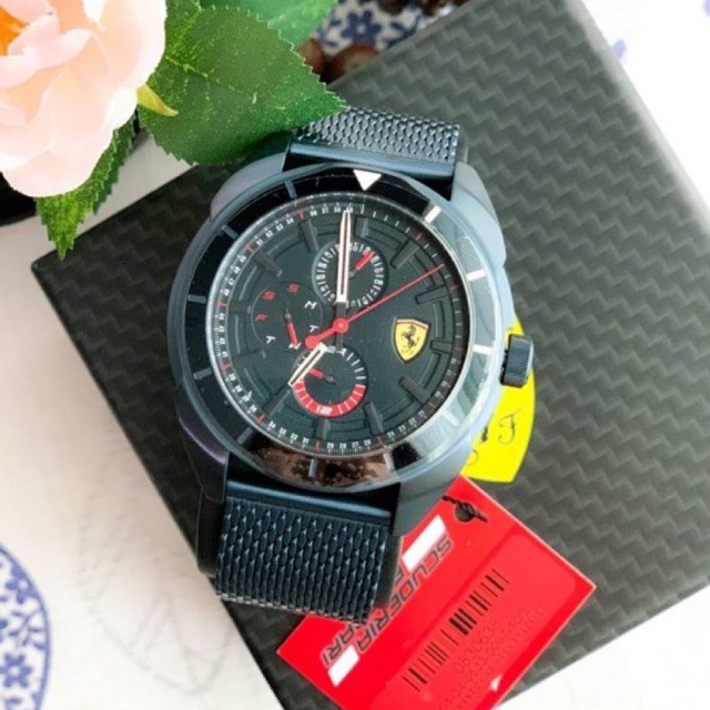 (ผ่อน0%) นาฬิกา ❤️Ferrari❤️ ❤️Forza Chronograph Mesh Bracelet Watch ❤️สายเหล็ก Mesh  ❤️ขนาด 45 mm สีน้ำเงิน กรมท่า