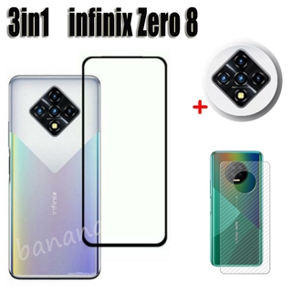 (3IN1) infinix Zero 8 Screen Protector Tempered Glass Full Screen + Carbon Fiber Film + lens film for infinix Zero 8