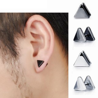 ต่างหู ตุ้มหู จิว ต่างหูผู้ชาย ต่างหูผู้หญิงStainless Steel Geometric Triangle Stud Earring  - 1 ข้าง