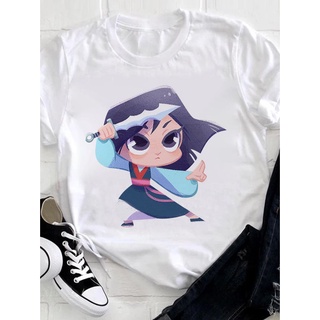 เสื้อยืด พิมพ์ลายดิสนีย์ Mulan Princess สีขาว เข้ากับทุกการแต่งกาย แฟชั่นยอดนิยม สไตล์ฮาราจูกุ สําหรับผู้หญิงS-5XL