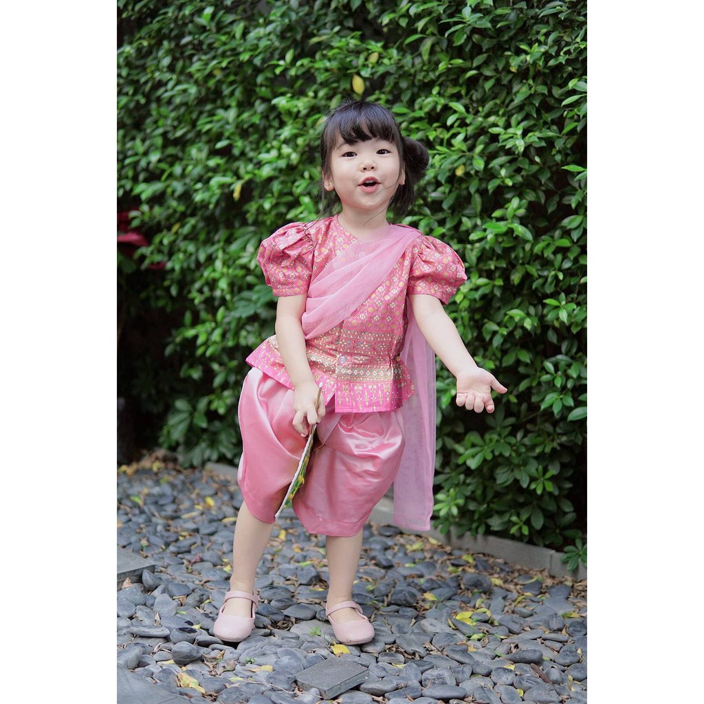 ชุดเด็ก ชุดกระโปรง ชุดไทยเด็ก ชุดโจงกระเบนเด็กหญิง สีชมพู รุ่น SK2101