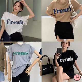 🎇 New2023 🎇 เสื้อยืดสกรีนลาย French แขนกุดคอกลม 4 สี