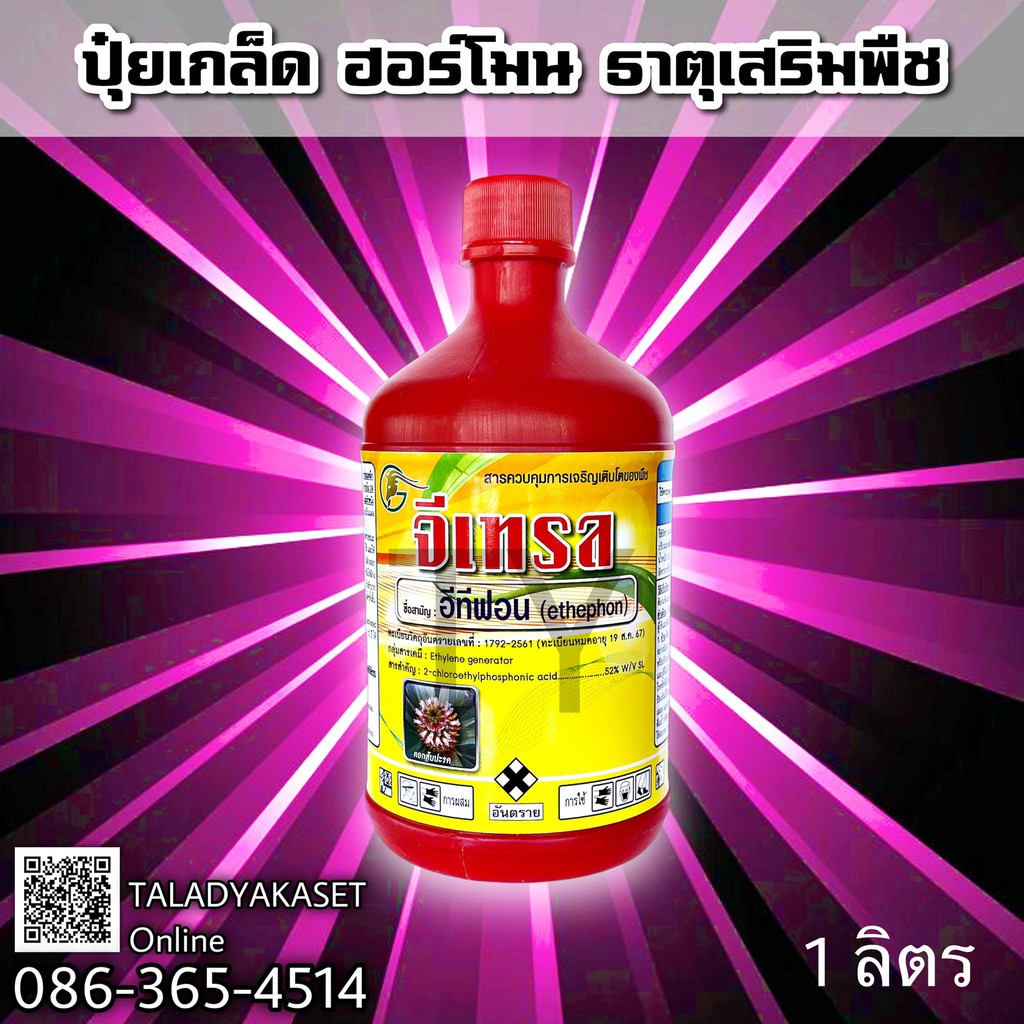 อีทีฟอน 52 1 ลิตร เร่งการสุก ป้ายขั้ว บ่มผลไม้ บ่มทุเรียน เร่งออกดอก ฮอร์โมนเร่งน้ำยางพารา ยาหยอดสับปะรด แอ็กทีฟอน