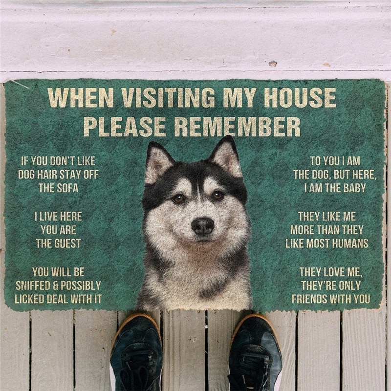 Husky Dogs House Rules พรมเช็ดเท้าตกแต่งพิมพ์พรมพรมผ้าสักหลาดนุ่มพรมเช็ดเท้ากันลื่นสําหรับห้องนอน