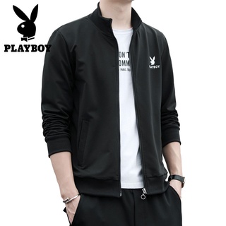 Playboy เสื้อแจ็กเก็ตเบสบอลลําลอง น้ําหนักเบา พอดีตัว แฟชั่นฤดูใบไม้ร่วง สําหรับผู้ชาย (M-4XL)