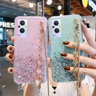 เคสโทรศัพท์มือถือOPPO Reno8 z Reno7 z pro 5G Reno8 4G แบบนิ่ม ใส ประดับเลื่อมกลิตเตอร์ พร้อมสายคล้องยาว สําหรับ เคสOPPO Reno7 Reno8z 5G