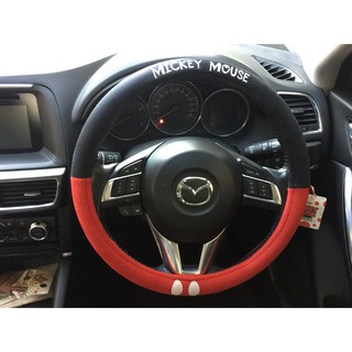 ลิขสิทธิ์แท้ มิกกี้เม้าส์ หุ้มพวงมาลัย รถยนต์ ทำจากผ้า สีแดงดำ Mickey Mouse Disney Car Steering Wheel Cover Fabric #171