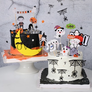 (พร้อมส่ง)ป้ายปักเค้กแต่งขนมฮัลโลวีน Happy Halloween  รูปผี ฟักทอง หมวกแม่มด บ้านผีสิง เทศกาลฮัลโลวีน ป้ายแต่งเค้ก