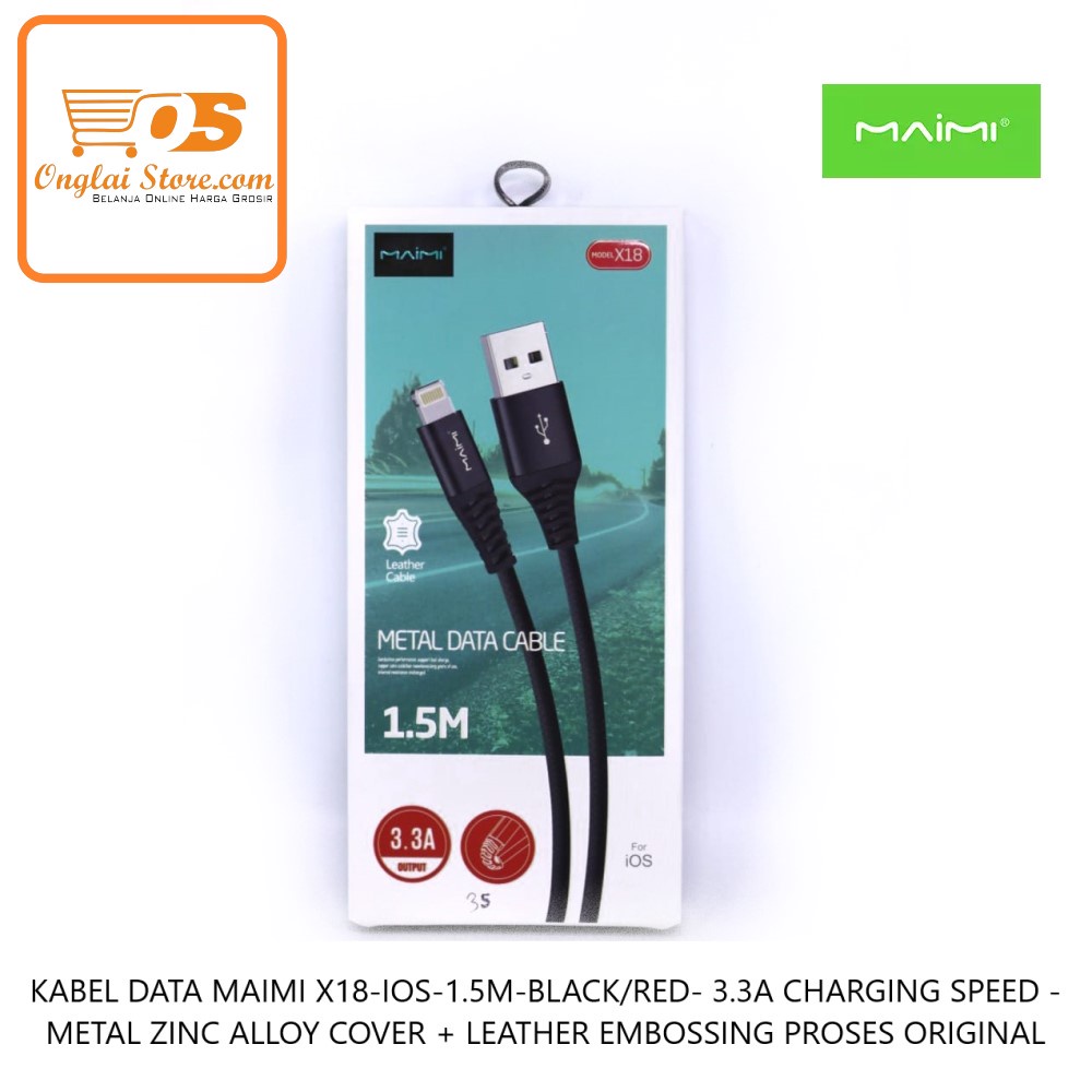 MAIMI X18-IOS-1.5M-BLACK/RED- 3.3A สาย DATA ดั้งเดิม