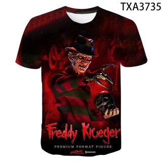 เสื้อยืดแขนสั้นลําลอง พิมพ์ลาย Freddy Krueger แฟชั่นฤดูร้อน สไตล์โกธิค สําหรับเด็กผู้ชาย และเด็กผู้หญิง