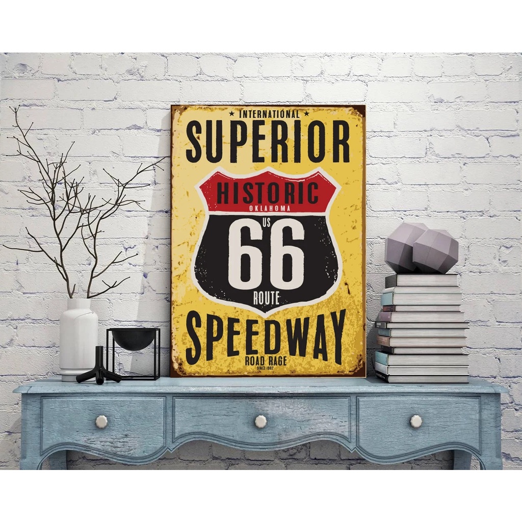 เส้นทาง 66 ป้าย Superior ป้ายโลหะเส้นทาง 66 Superior Speedway Retro โลหะโปสเตอร์โรงรถตกแต่งบ้าน Vint