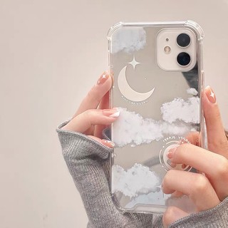 เคสไอโฟน13 ดวงจันทร์ เมฆ เคส Iphone 11 12 pro max 6s 7 8 plus X XR case นิ่ม 2020 SE 7พลัส กระจก คุ้มครองเต็มรูปแบบ เคส