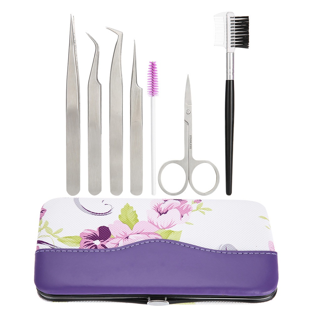 7pcs Eyebrow Tweezers Scissors Set Eyebrow Scissors and Fake Eyelashes