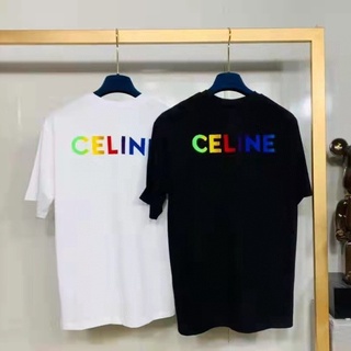 ใหม่ เสื้อยืดคอกลม แขนสั้น ผ้าฝ้ายแท้ พิมพ์ลายตัวอักษร CEL สไตล์ฤดูใบไม้ผลิ และฤดูร้อน สําหรับผู้ชาย และผู้หญิง มีสีดํา