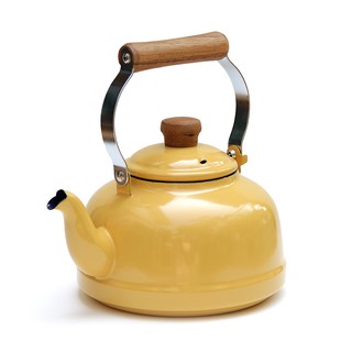 Enamel Kettle 2.3 Litre (Yellow) - กาน้ำอีนาเมลทรงวินเทจ ขนาด 2.3 ลิตร ด้ามไม้ สีเหลือง