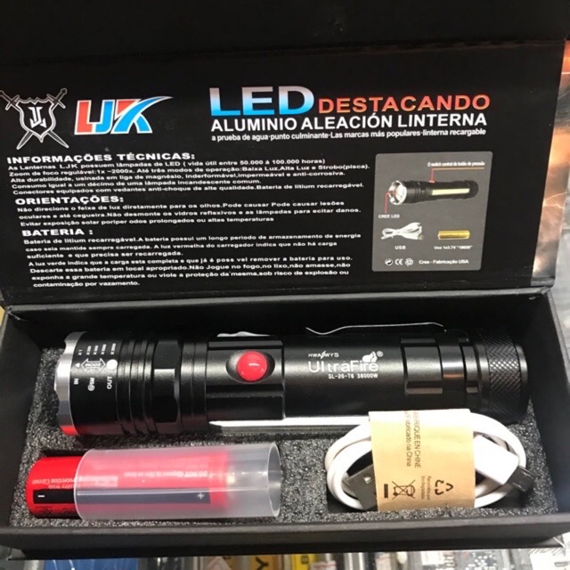 ไฟฉาย LED (T6 3000 Lumen)แรงสูง ซูมได้ พร้อมอุปกรณ์ครบชุด ultrafire