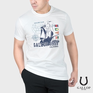 GALLOP : เสื้อยืดผ้าคอตตอนพิมพ์ลาย Graphic Tee รุ่น GT9108 สีขาว