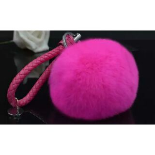 พร้อมส่ง ❗❗พวงกุญแจปอมปอมขนกระต่ายสีชมพูบานเย็น