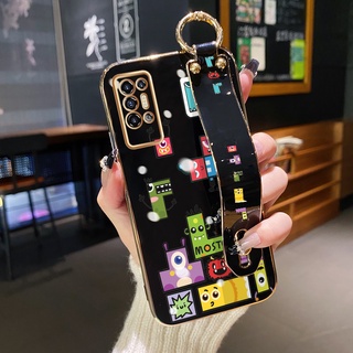 สําหรับ TECNO POVA 2 เคส สายรัดข้อมือ ดีไซน์ใหม่ ลายการ์ตูนเตตริส ชุบ กันกระแทก เคสป้องกัน แบบเต็ม