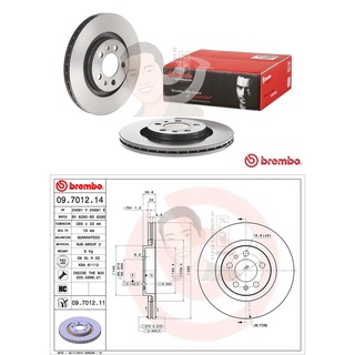 09 7012 11 จานเบรค ล้อ F (ยี่ห้อ BREMBO) รุ่น UV AUDI A3 ปี1996-2003