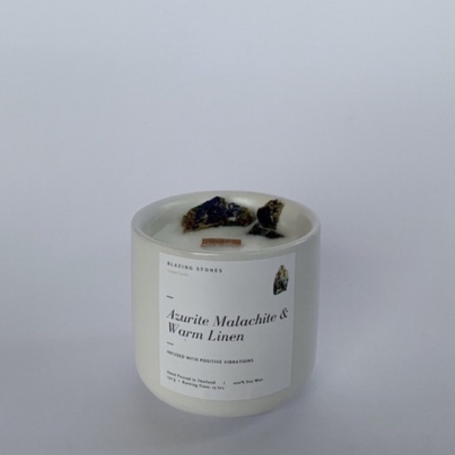 Azurite Malachite &amp; Warm Linen Crystal-Infused Soy Candle