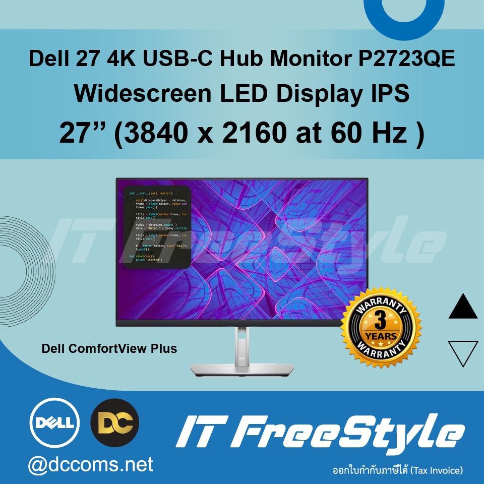 Dell 27 4K USB-C Hub Monitor - P2723QE [3ปี Dell Onsite]