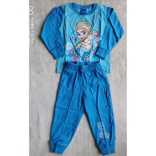 DIsney : ชุดนอนแขนยาว + ขายาว สีฟ้า ลายดอกไม้ Elsa Size : S(2-4y)