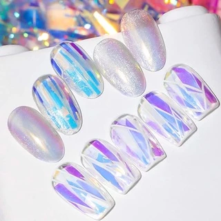 [10สี/15สี] ยาว 1 เมตร ฟอยแก้วออโรล่า แบบตัดแปะ ใช้ฝังลายในเล็บ Aurora Broken Glass Nail Foils