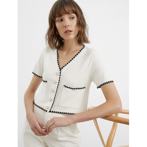 Pomelo ribbed v neckline blouse in white Size XS pomelo too pomelo fashion เสื้อ pomelo pomelo thail